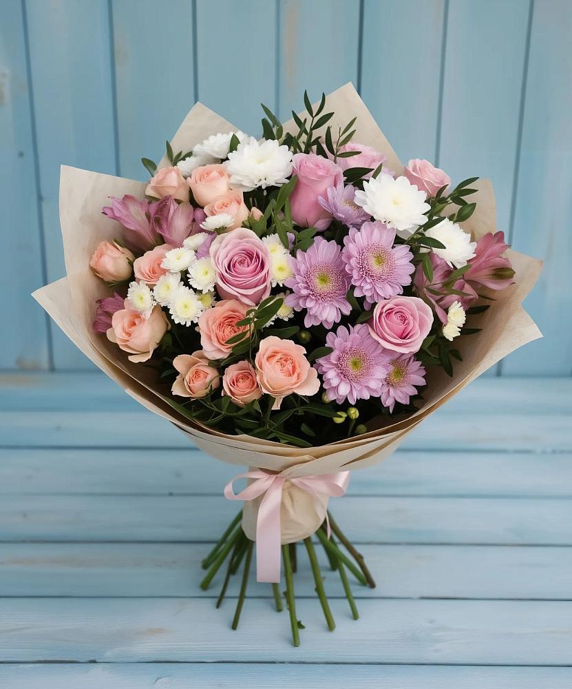 Букет цветов из: Хризантемы, Розы и Альстромерии в Синегорье