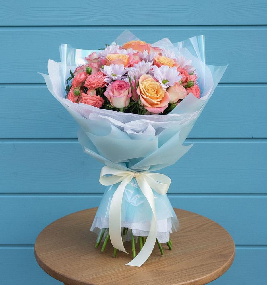 Букет цветов из: Хризантемы и Розы в Синегорье